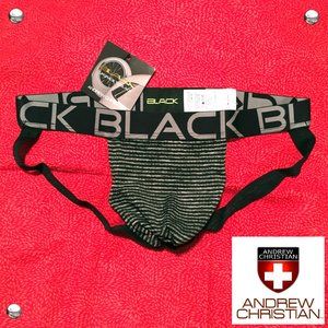 Andrew Christian Black Collection Striped Jock Size MEDIUM 🆕🩲